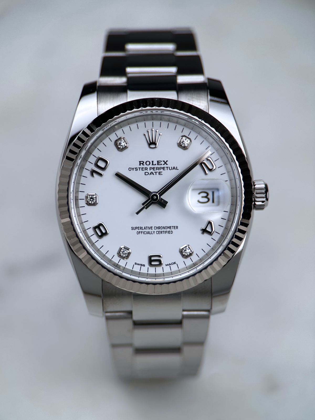 Rolex Date 34 Weiß Brillant 115234 Fullset 2019