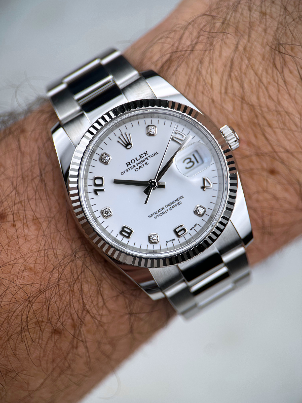 Rolex Date 34 Weiß Brillant 115234 Fullset 2019