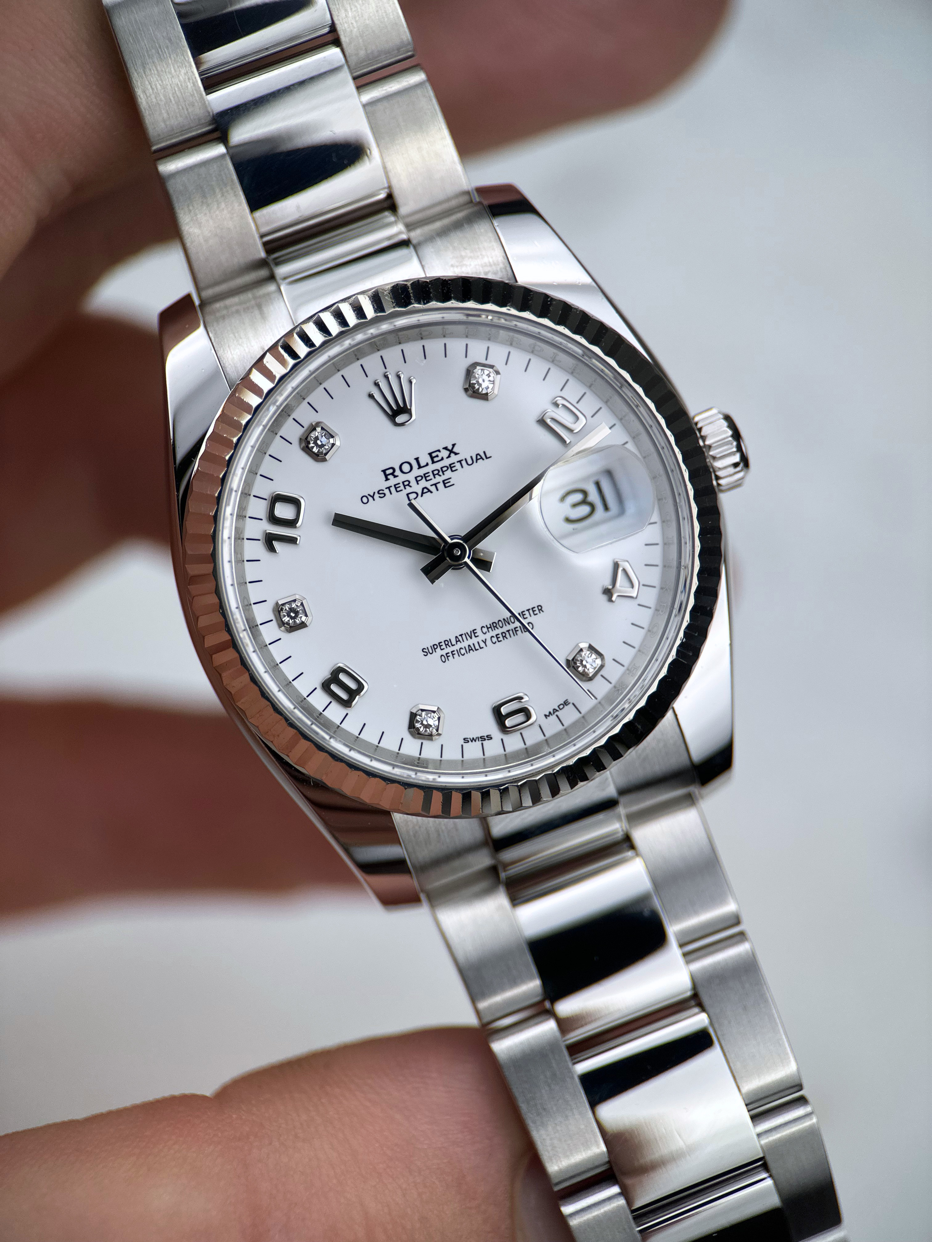 Rolex Date 34 Weiß Brillant 115234 Fullset 2019