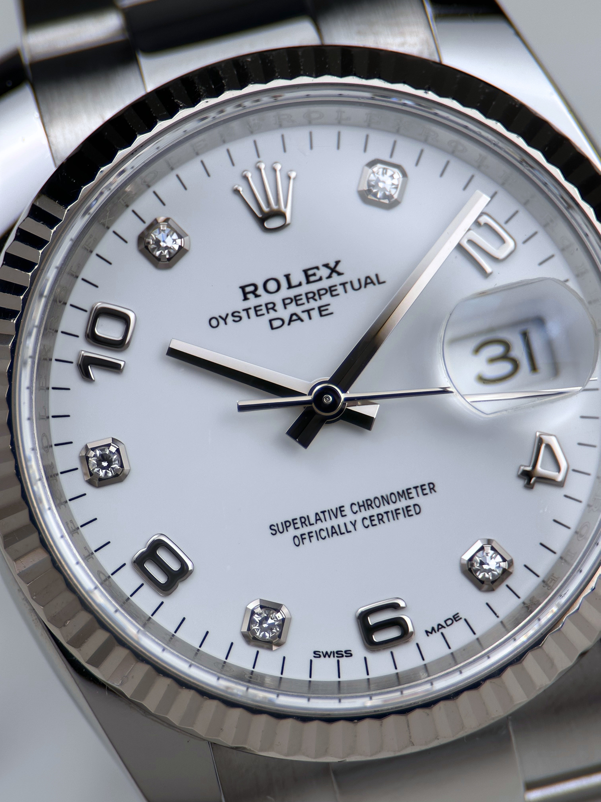 Rolex Date 34 Weiß Brillant 115234 Fullset 2019