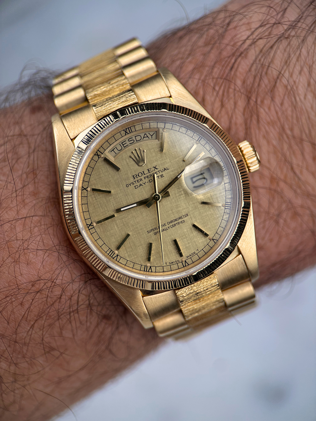 Rolex Day Date 36 Linen Zifferblatt 18078 Borke Finish aus 1986