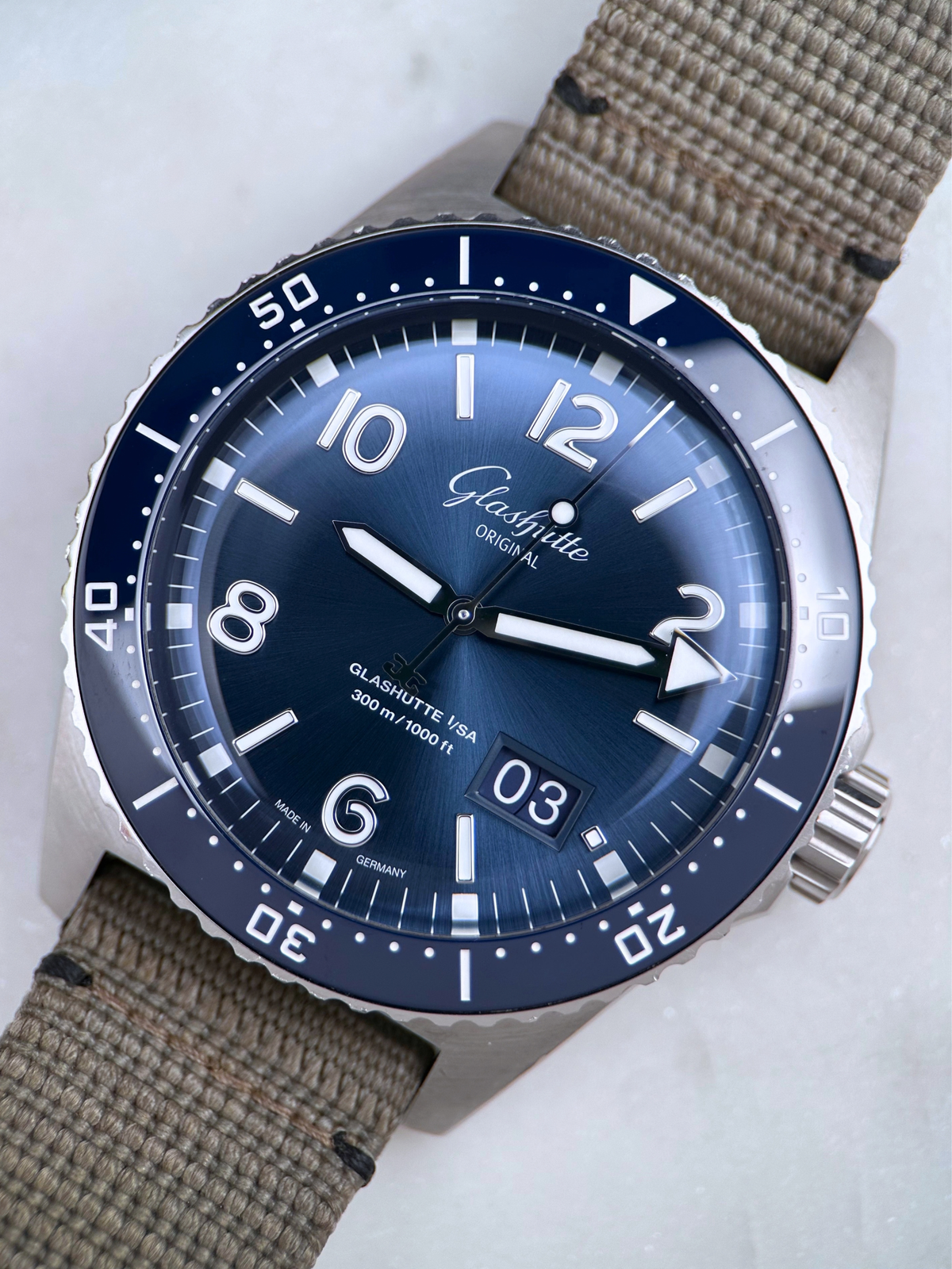 Glashütte SeaQ Panoramadatum 136.13.02.81.08 Blau Fullset 2020