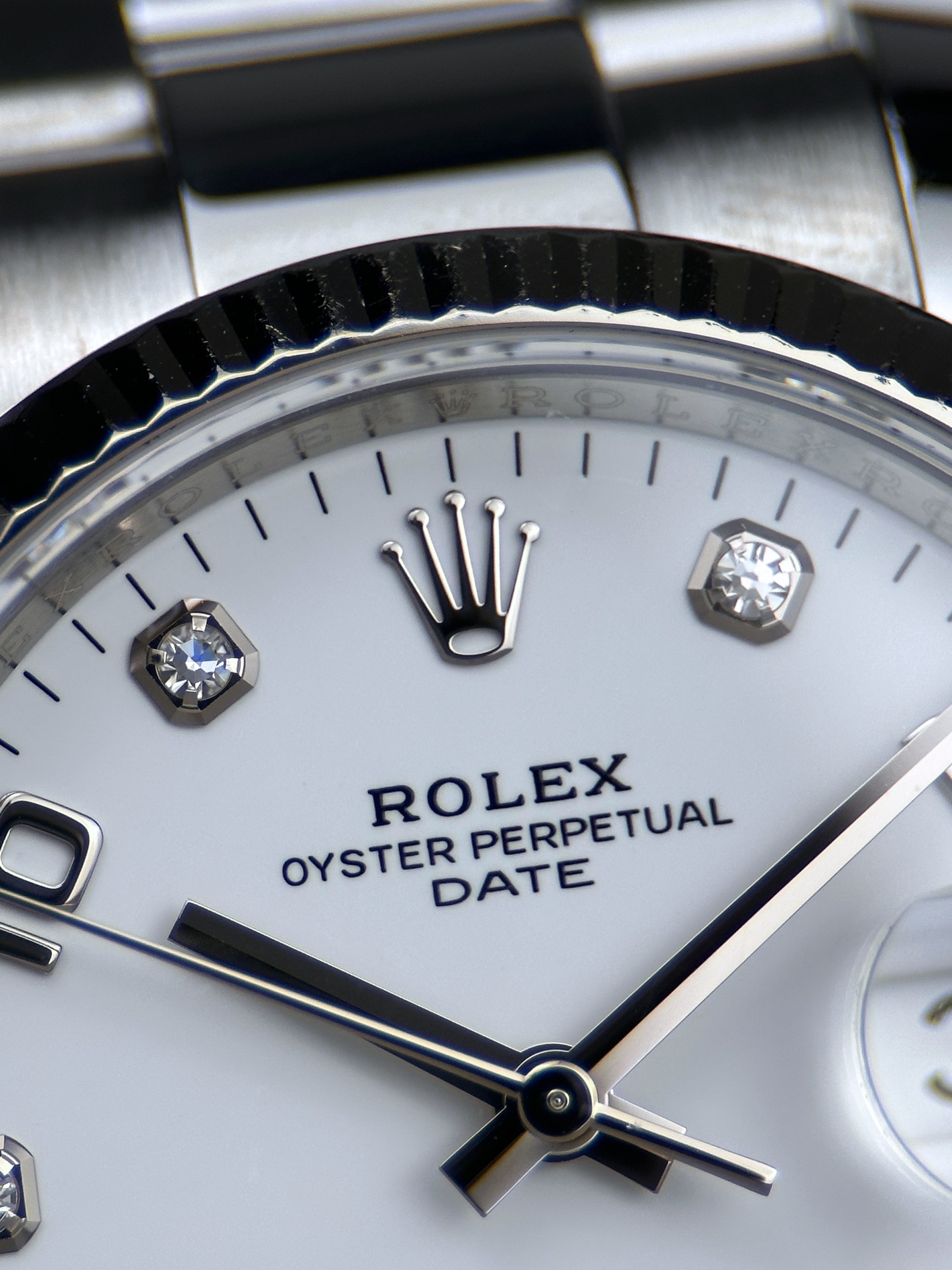 Rolex Date 34 Weiß Brillant 115234 Fullset 2019