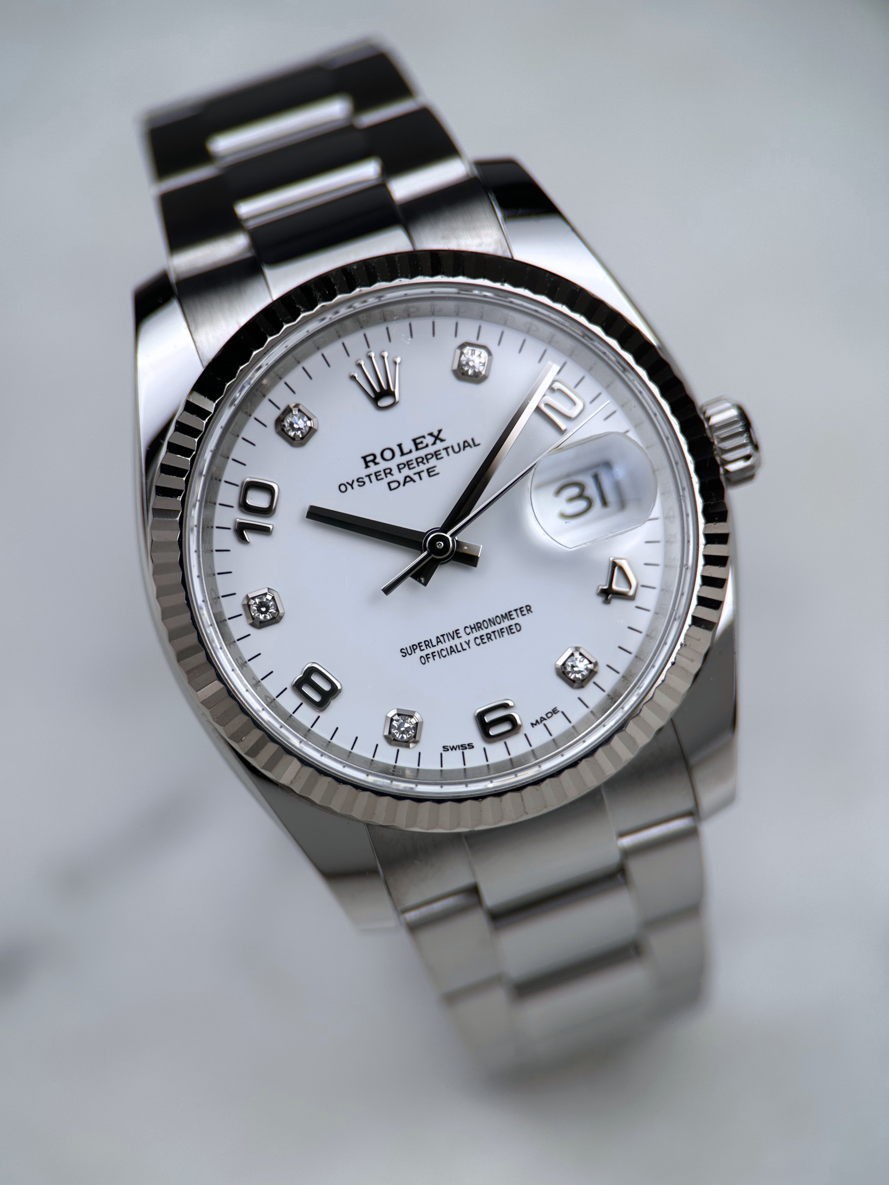 Rolex Date 34 Weiß Brillant 115234 Fullset 2019