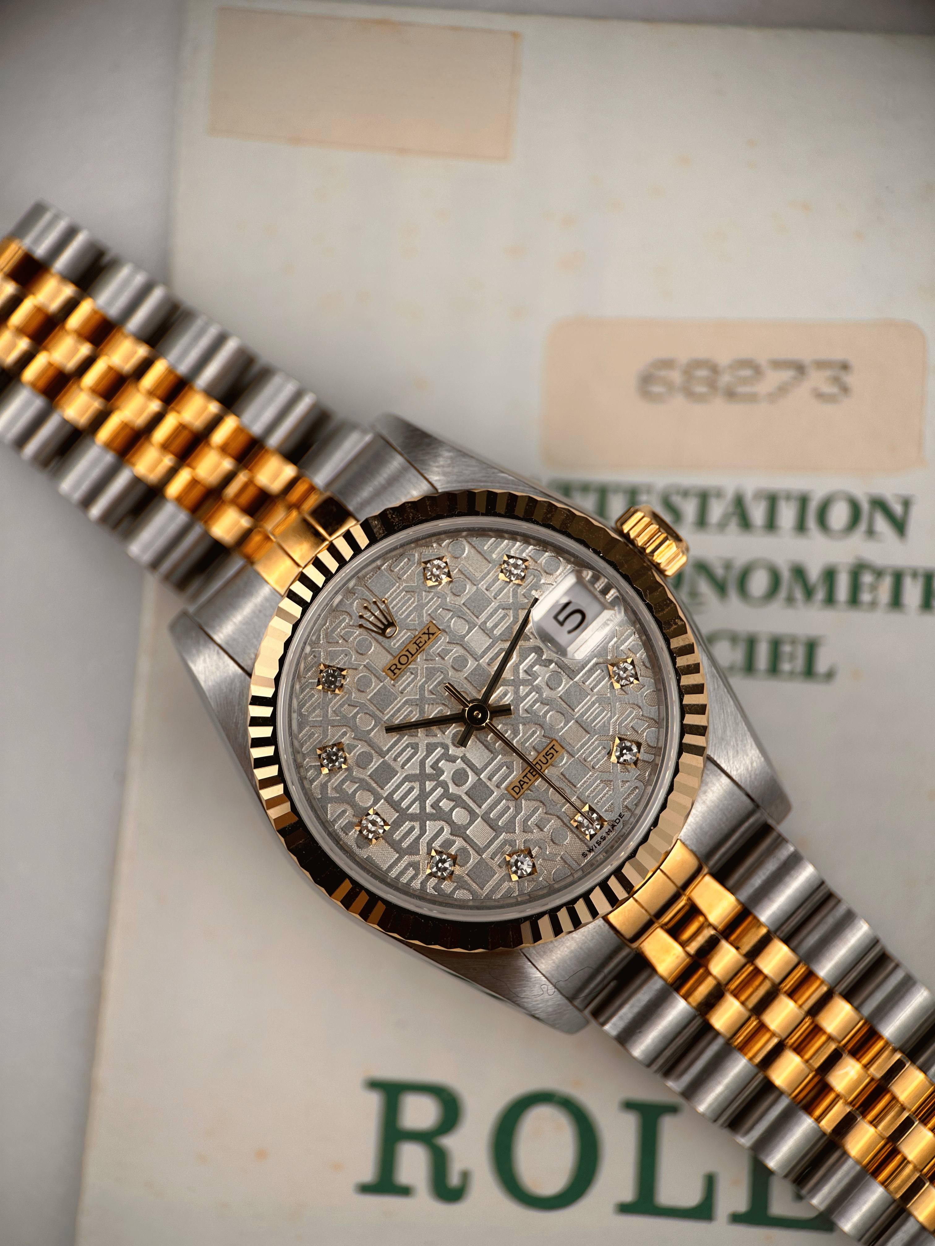 Rolex Datejust 31 Silber Jubilee Brillant 68273 Org. Papiere 1993