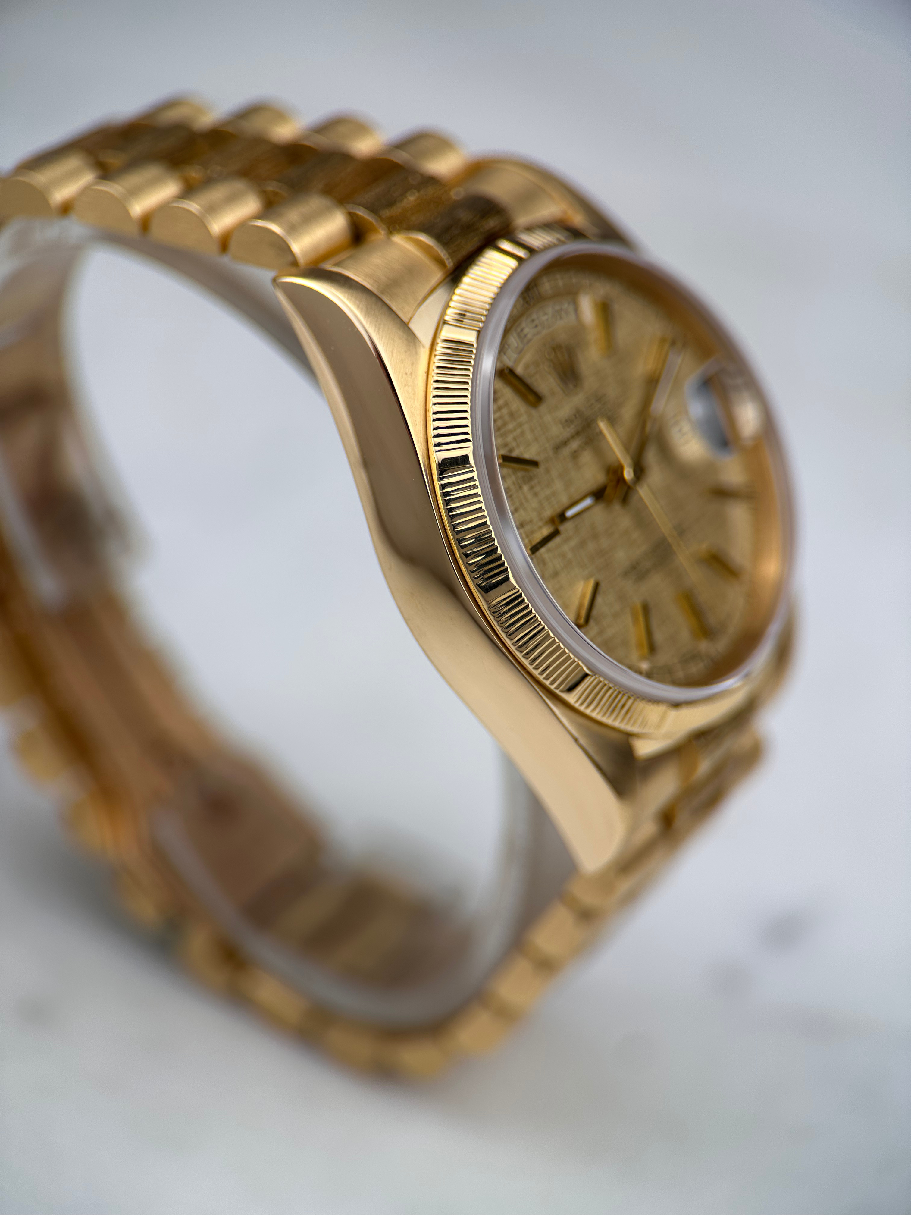Rolex Day Date 36 Linen Zifferblatt 18078 Borke Finish aus 1986