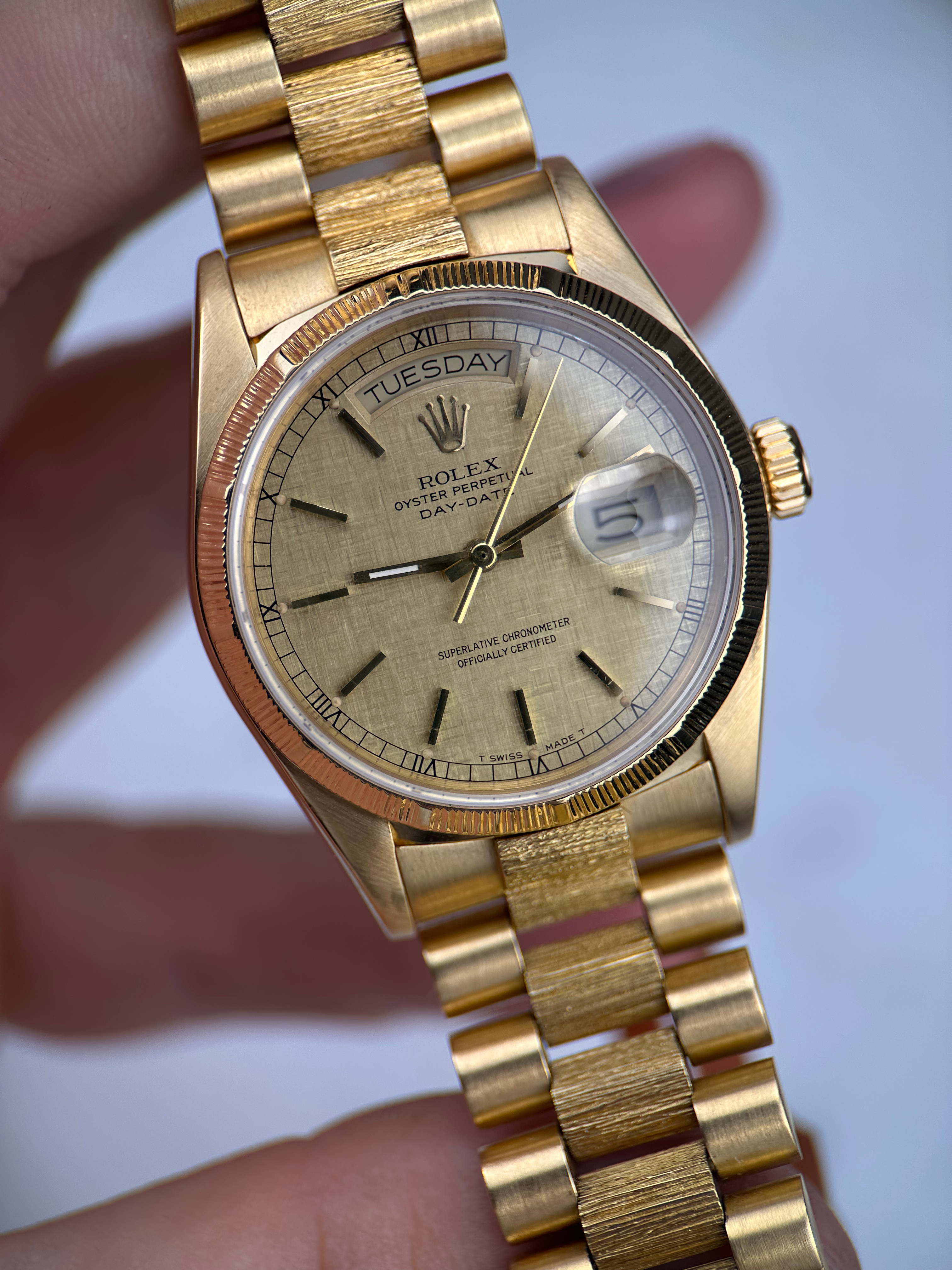Rolex Day Date 36 Linen Zifferblatt 18078 Borke Finish aus 1986