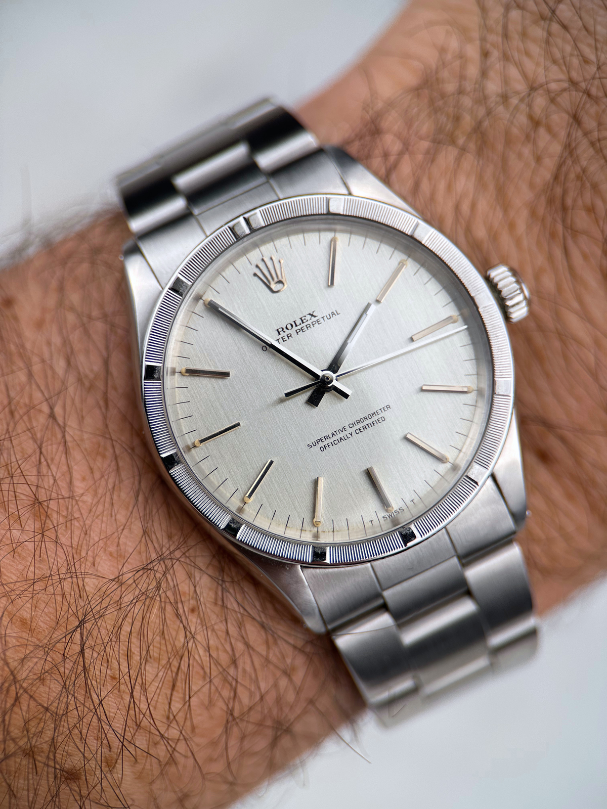Rolex Oyster Perpetual 34mm Silber Brushed 1007