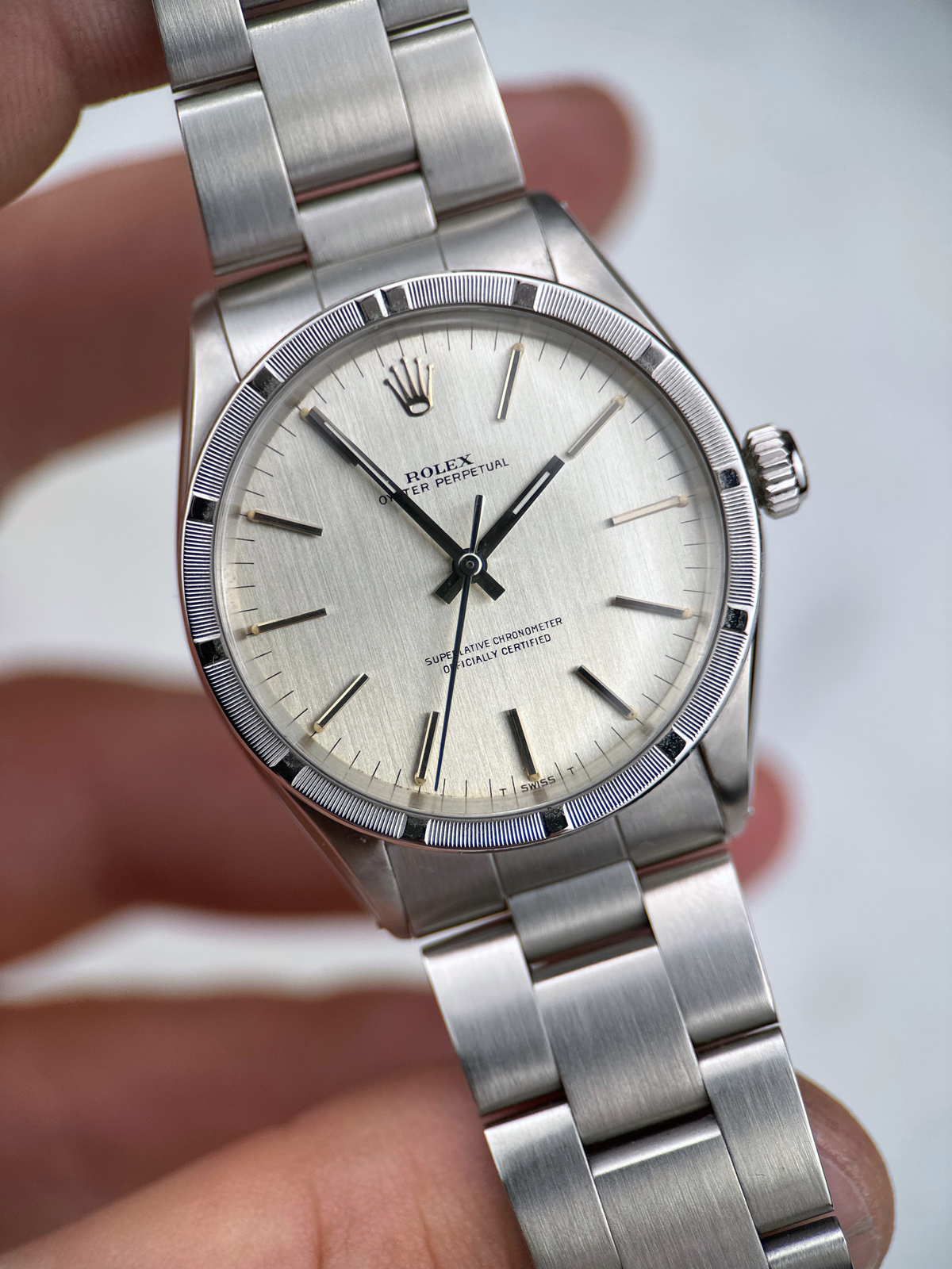 Rolex Oyster Perpetual 34mm Silber Brushed 1007